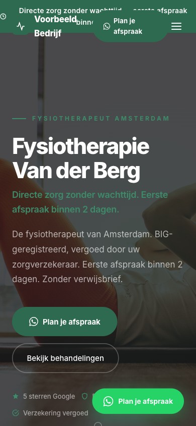 Mobiele website voor Fysio West